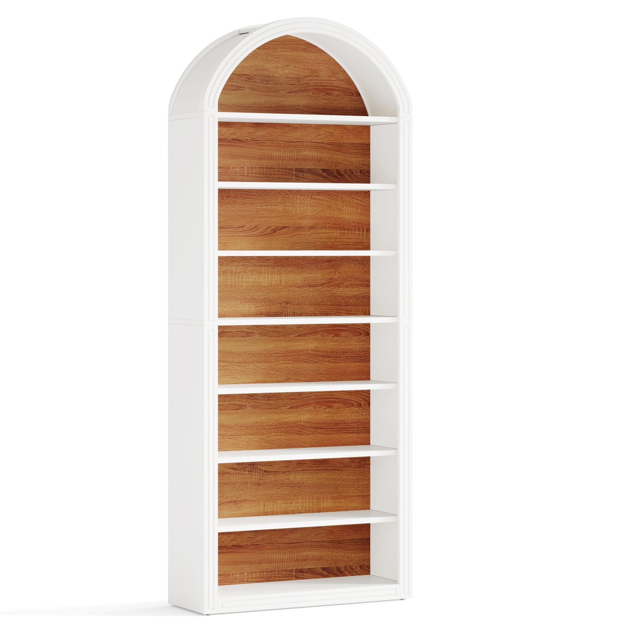 6/8 Tier Tall Wooden Bookshelf - Arched Bookcase Display Shelving Unit for Living Room, Office & Bedroom Storage & Organization