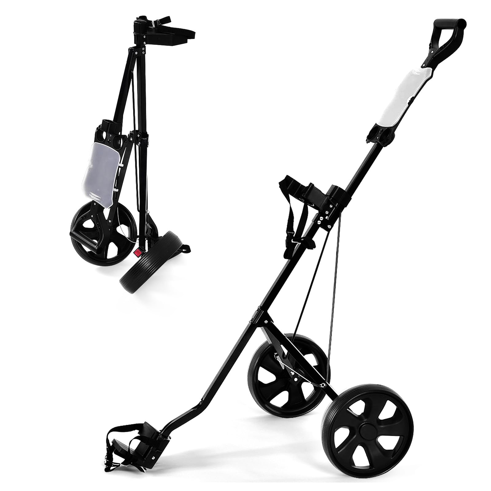 Premium 2 Wheel Golf Push Cart - Foldable Golf Trolley with Scorecard Holder, Upper/Lower Bracket & Elastic Straps | Lightweight Portable Golf Bag Caddy for Walking Courses | Perfect for Golfers, Seniors & Walking Enthusiasts on Any Terrain