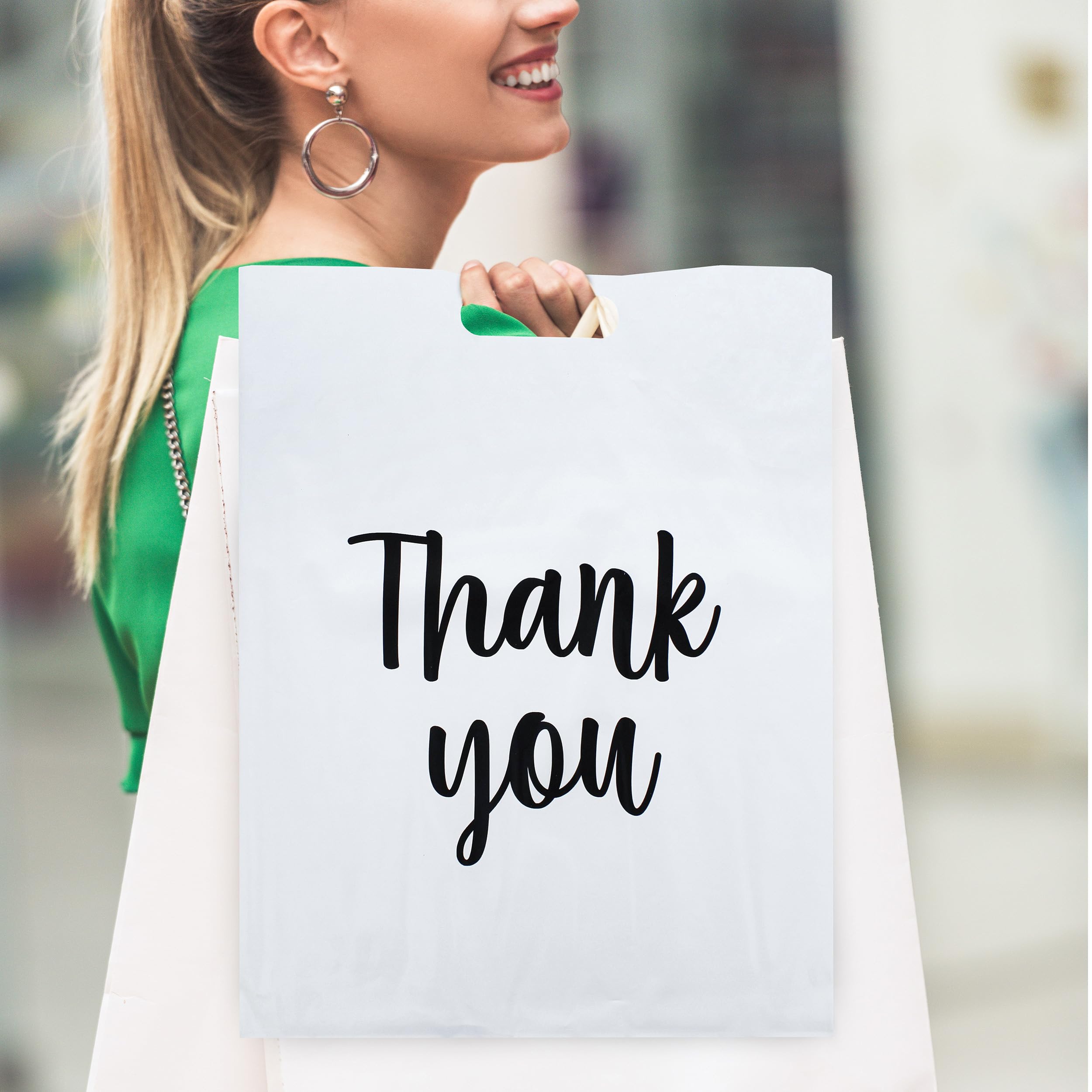 45-Pack White Plastic Retail Bags with Handles - 12x15 Inch Bulk Merchandise Bags for Boutique, Gift & Thank You Packaging - Perfect for Retail Stores, Parties & Small Business Branding