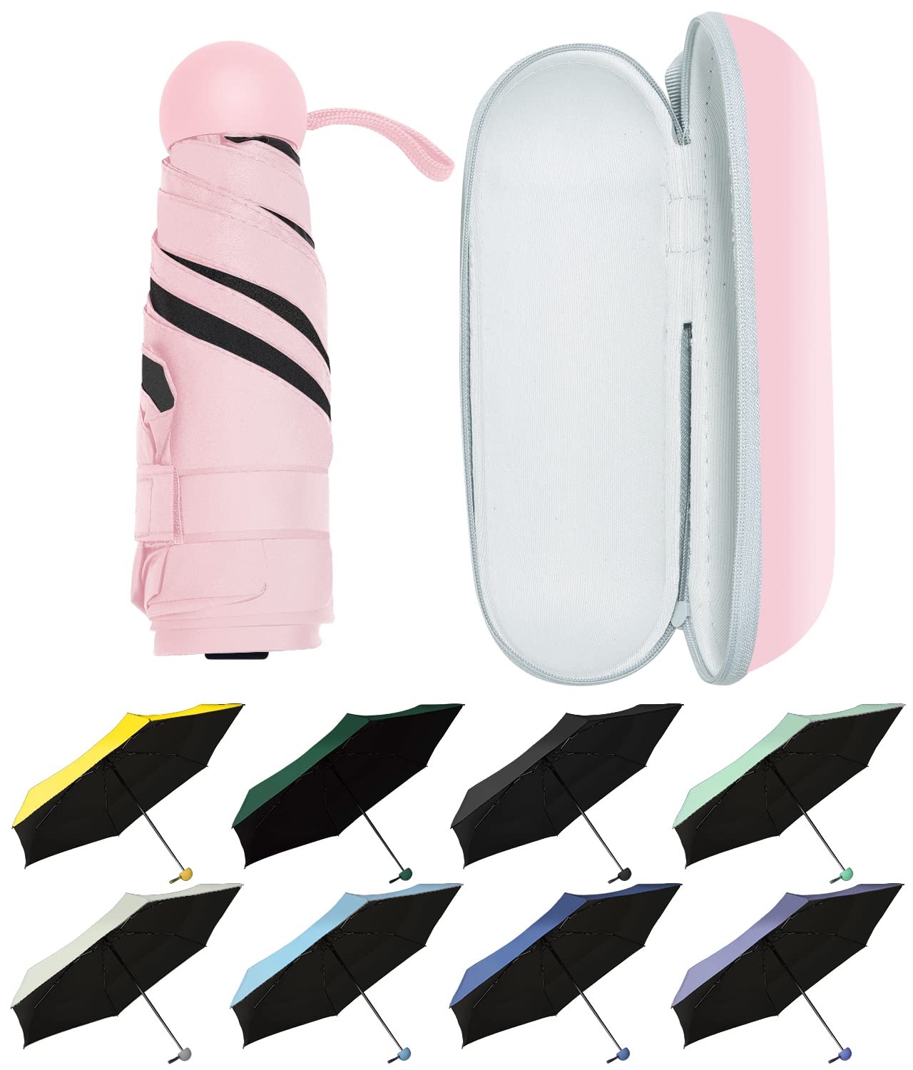 Compact Travel Umbrella with Case - Lightweight Folding Mini Umbrella for Backpack, Purse & Travel - UV Sun & Rain Protection for Kids, Women & Men - Perfect for Commuting, Outdoor Activities & Daily Use