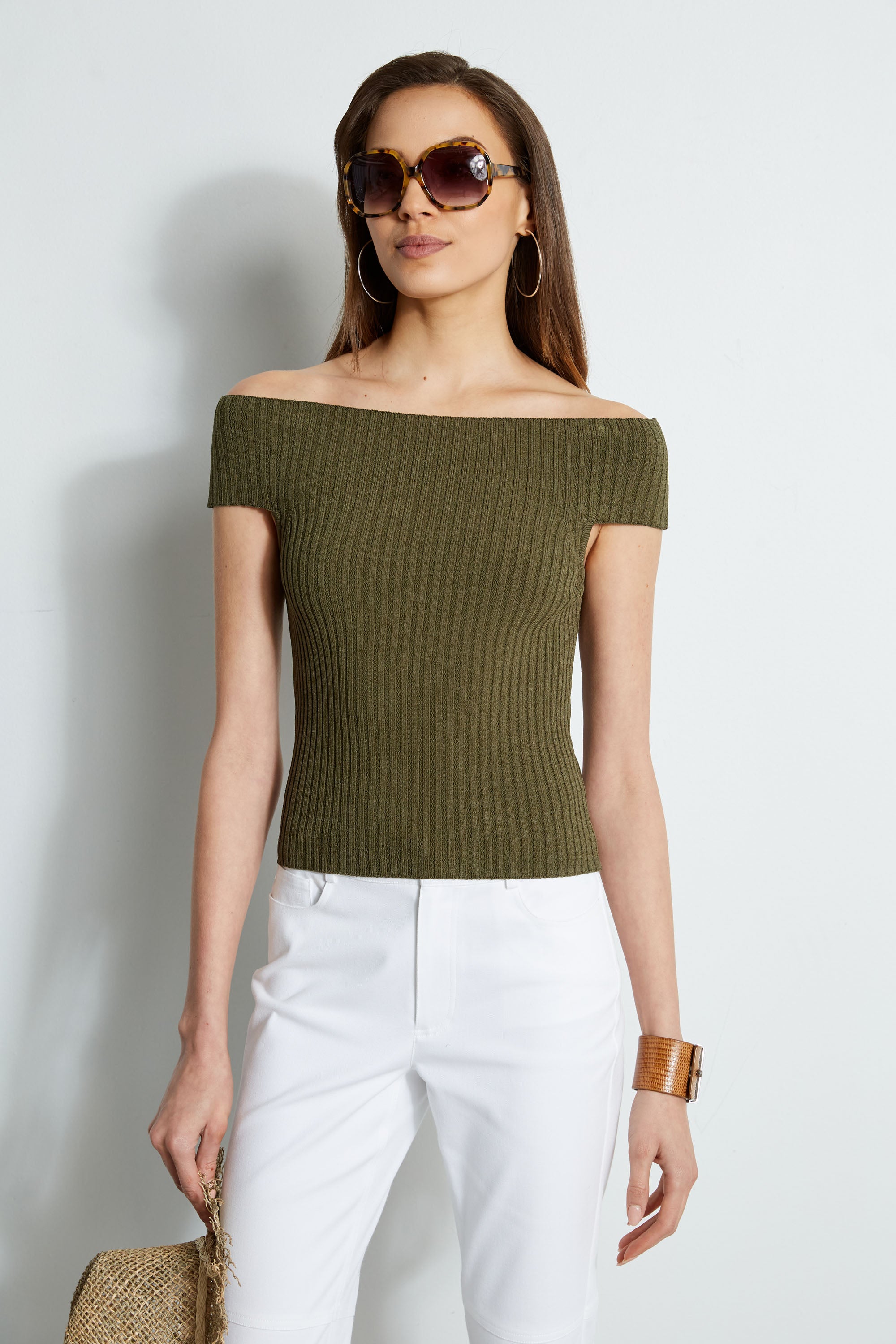 Off Shoulder Ribbed Sweater for Women - Soft Knit Pullover Top for Casual Wear & Date Nights