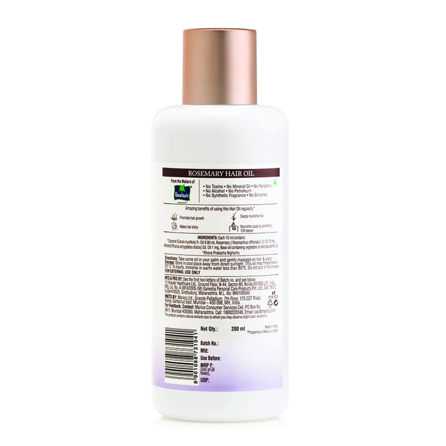 Coco Soul Rosemary Hair Oil with Extra Virgin Coconut Oil - 200ml | Natural Hair Growth Treatment for Dry, Damaged Hair | Parachute Advansed Brand | Perfect for Daily Scalp Massage & Frizz Control