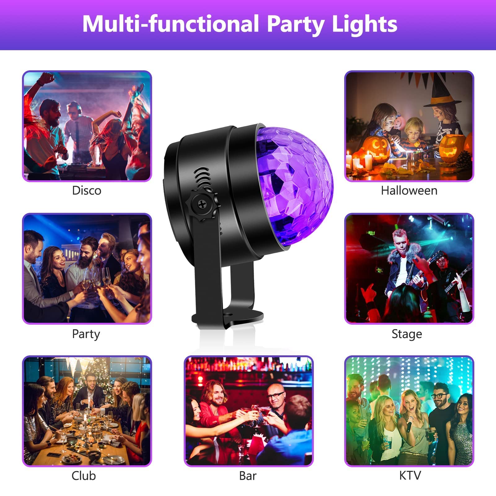 6W UV Black Light LED Disco Ball with Remote Control - Sound Activated Strobe Lights for Glow Party, Halloween, Christmas & Birthday Decorations (4 Pack) - Perfect for Nightclubs, Raves, Home Dance Parties & DJ Events