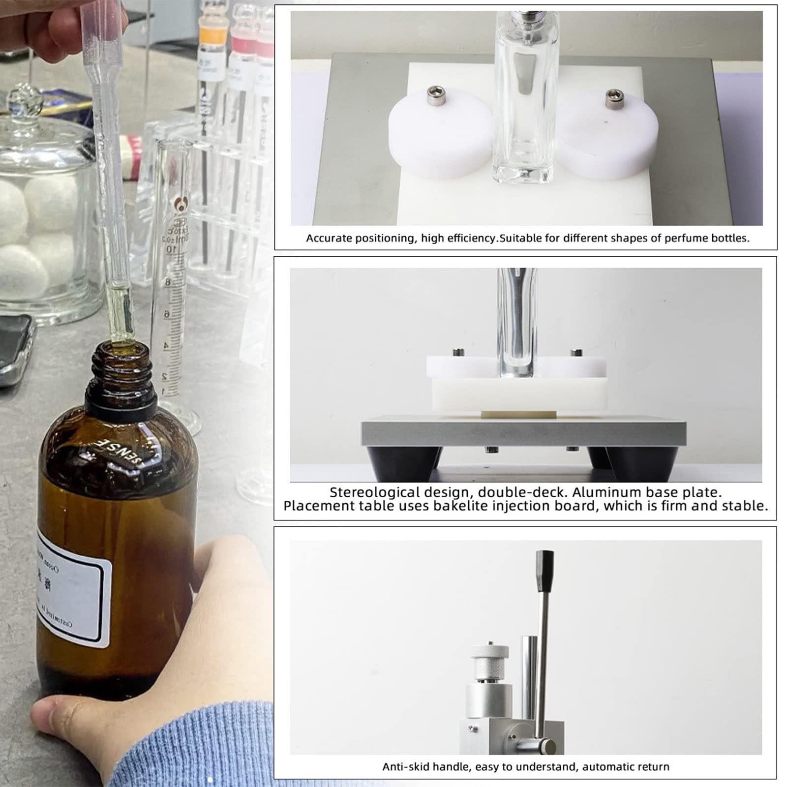 Manual Perfume Capping Machine - Handheld Bottle Capping Tool with Adjustable Mid-Band (16cm Height) for Essential Oil & Perfume Bottles (15mm) - Easy to Use for Home DIY, Small Business & Cosmetic Packaging