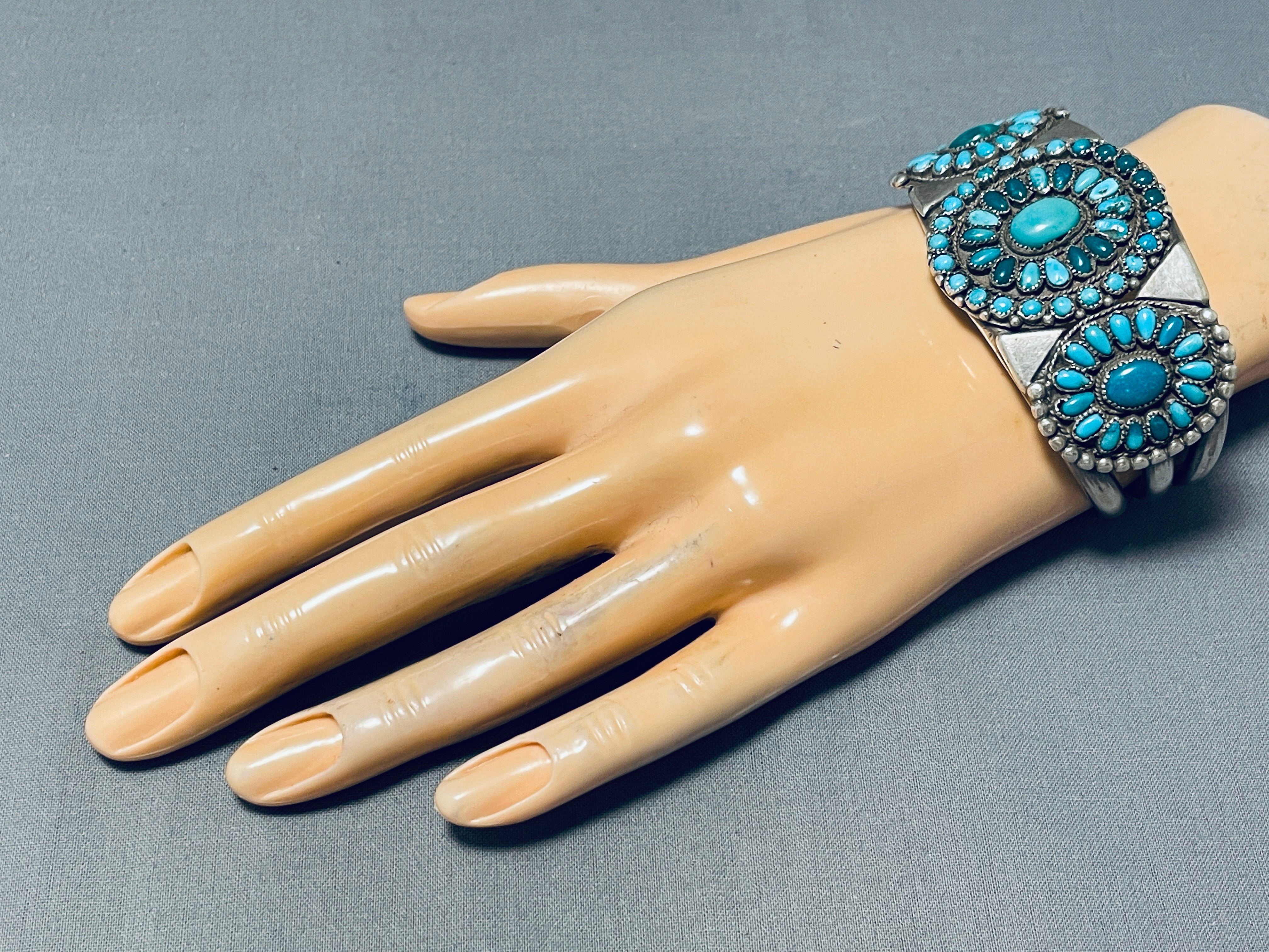 1920's Vintage Museum Native American Navajo Turquoise Sterling Silver Bracelet
