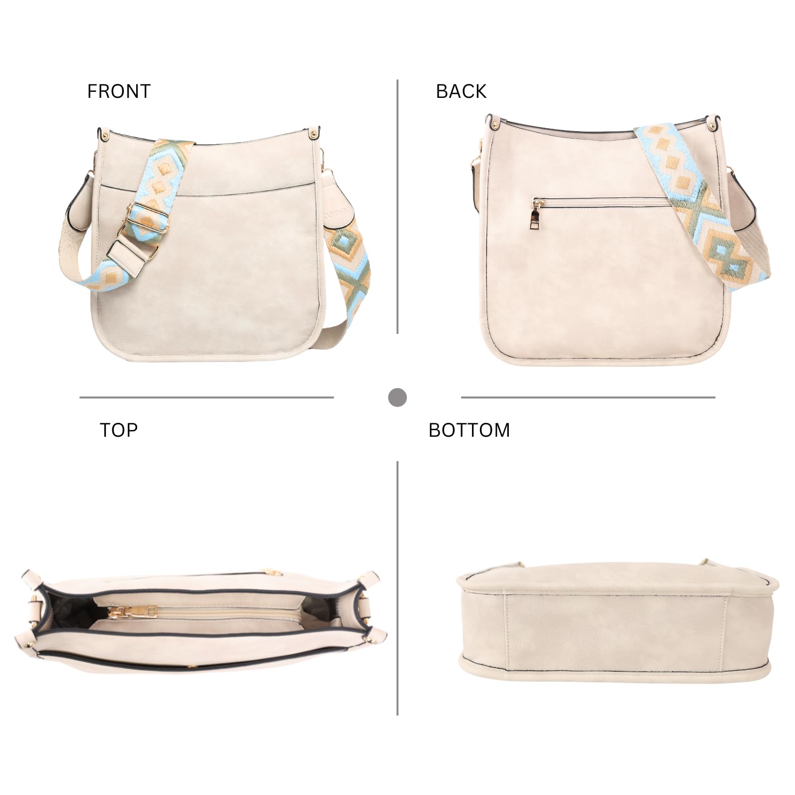 Trendy Vegan Leather Crossbody Bags for Women - Adjustable Wide Guitar Strap Hobo Shoulder Purse | Perfect for Work, Travel & Everyday Use