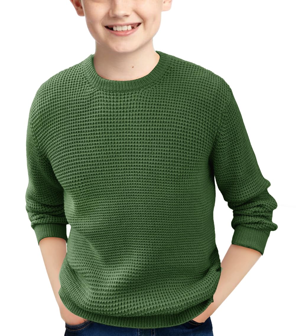 Haloumoning Boys Casual Pullover Sweaters - Kids Chunky Knit Crewneck Jumper Tops for Ages 4-14 Years - Warm Winter Wear for School & Playtime