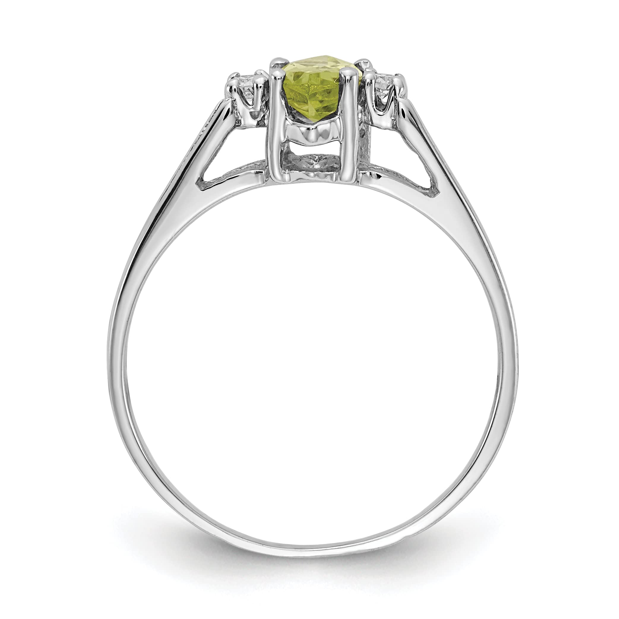 14K White Gold Marquise Peridot & Diamond Ring (8x4mm, Size 6) - Elegant AA Quality Jewelry for Engagement, Anniversary & Special Occasions