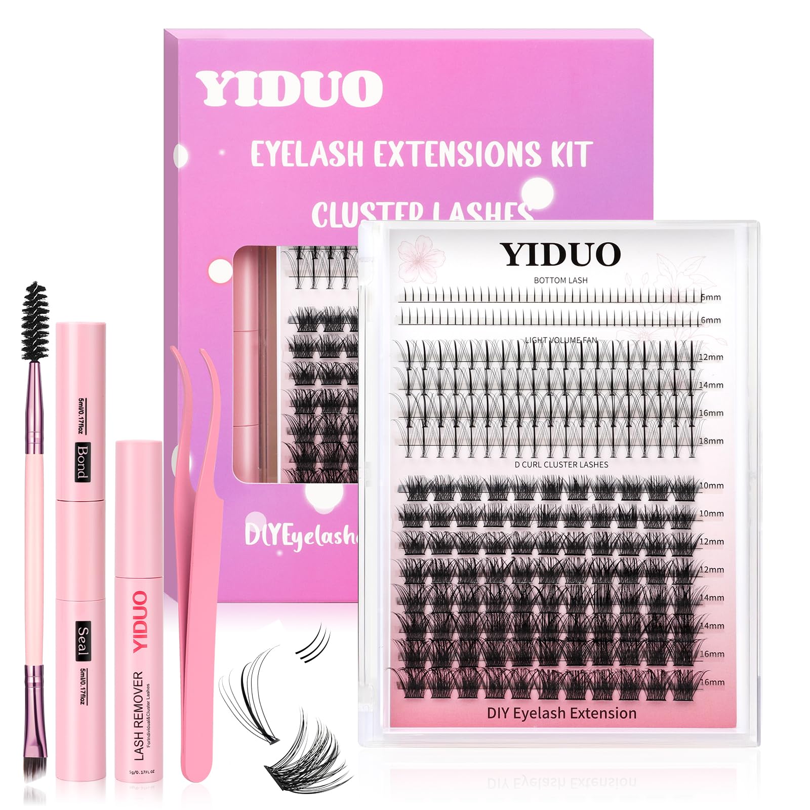 Natural DIY Eyelash Extensions Kit - 244Pcs Wispy False Lashes Clusters with C-Curl Volume Effect | Includes Bottom Lashes, Glue, Tweezers, Removers & Brushes | Perfect for Salon, Bridal & Party Makeup