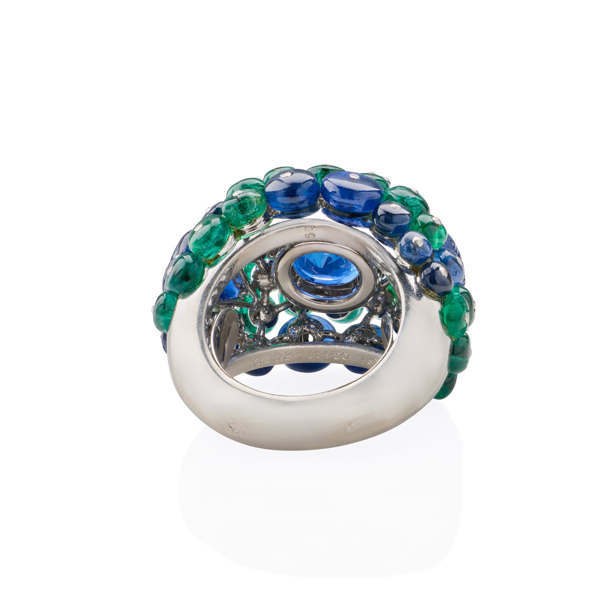 Cartier Paris Ceylon Sapphire & Emerald Boule Ring - 18K Gold Vintage Jewelry for Women, Luxury Statement Cocktail Ring for Parties, Weddings & Special Occasions