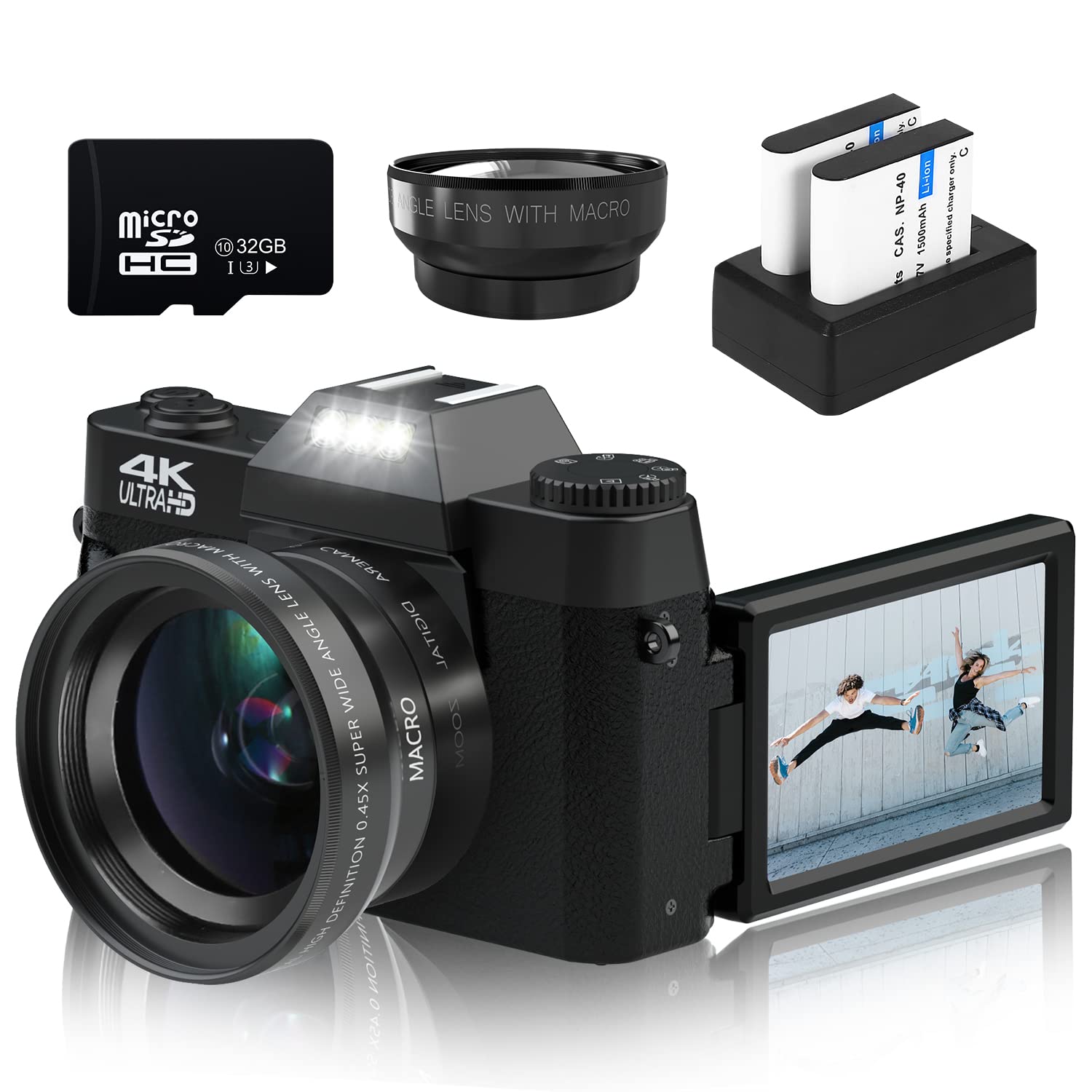 4K 48MP Digital Camera for Photography & Vlogging - 16X Zoom, Manual Focus, Rechargeable Compact Camera with Wide-Angle & Macro Lens (Includes 32GB TF Card & 2 Batteries) - Perfect for Travel, YouTube Content Creation, and Beginner Photographers
