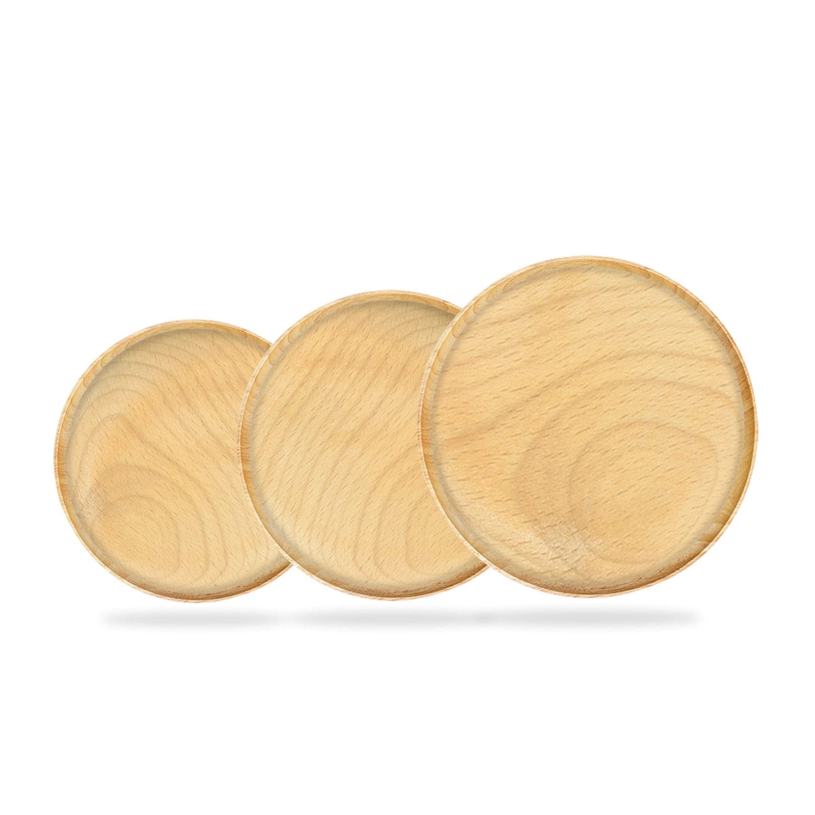 Myuilor Acacia Wood Dinner Plates Set of 3 - 6/8/10 Inch Round Wooden Plates for Dining, Snacks & Appetizers - Handcrafted, Lightweight & Easy Clean - Perfect for Restaurants, Picnics & Home Decor