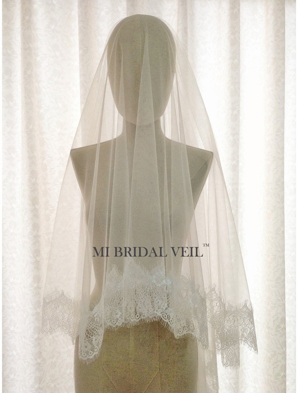 Elegant Cathedral Lace Wedding Veil with Blusher - Handmade Eyelash Lace Bridal Veil for Bride | Perfect for Church Ceremony, Outdoor Wedding & Formal Photoshoots