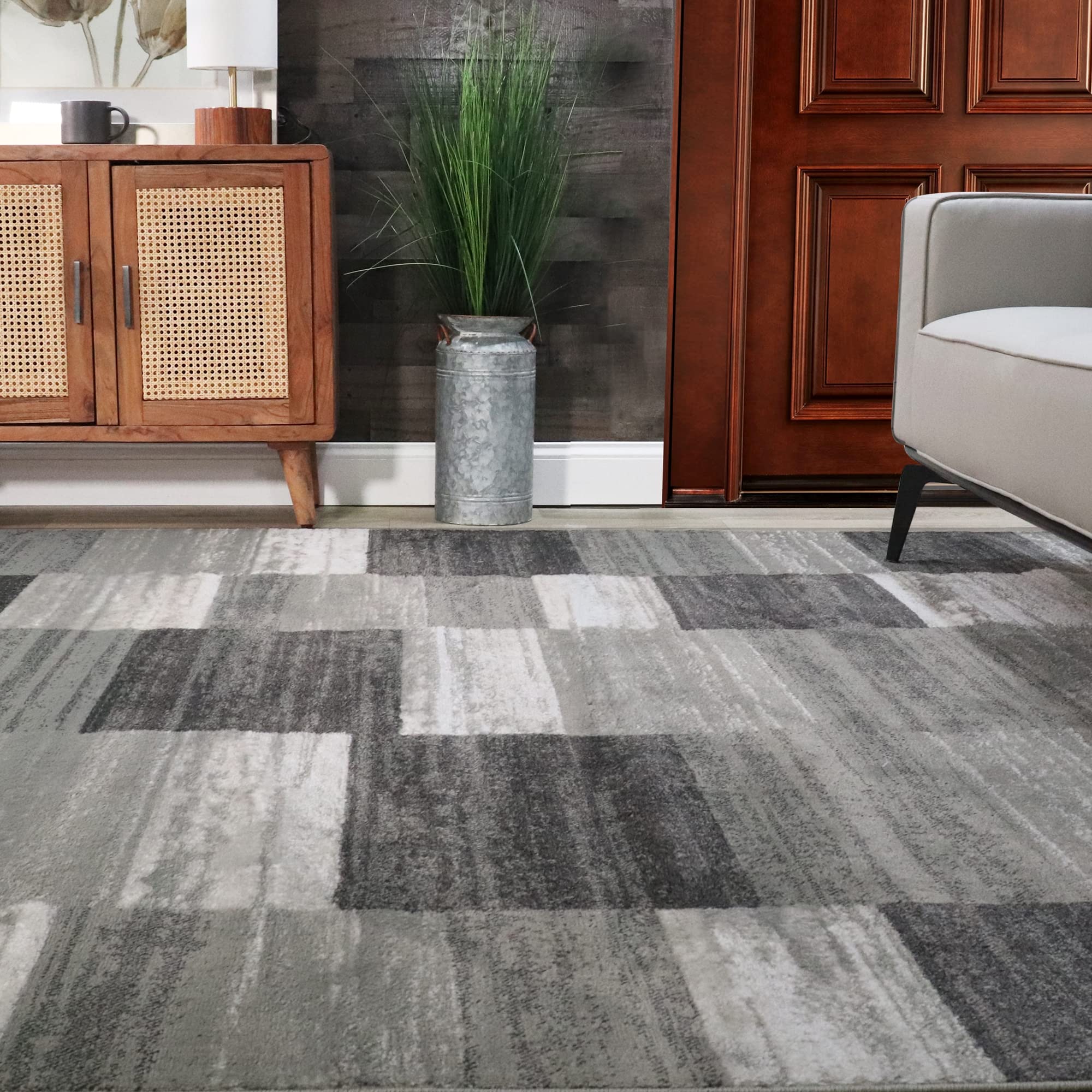 Premium Jute-Backed Indoor Area Rug - Modern Striped Patchwork Design for Living Room, Bedroom, Office & More | Blairwood Collection 5'x8' Silver Rug | Perfect for Hardwood Floors, Dorms, Entryways & Dining Areas