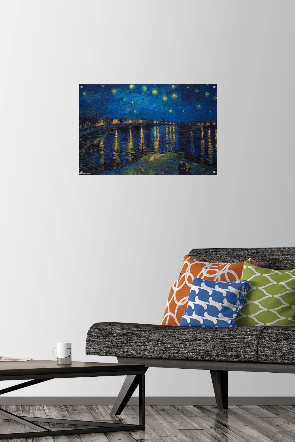 Starry Night over The Rhone Canvas Wall Art - Van Gogh Inspired Painting Poster with Push Pins - Perfect for Home, Office & Classroom Decor