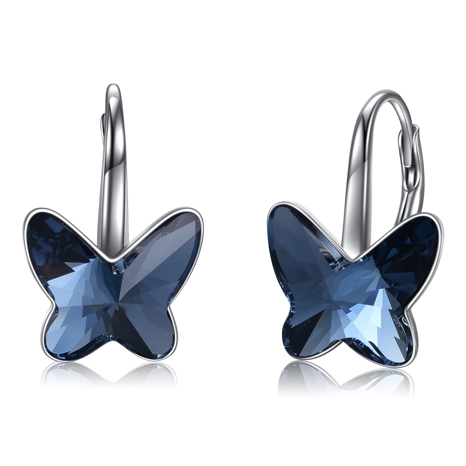 WINNICACA Sterling Silver Butterfly Leverback Earrings for Women - Crystal Dangle Drop Earrings with Butterfly Design - Elegant Jewelry Gift for Mom, Birthday, Mother's Day - Perfect for Weddings, Parties & Special Occasions