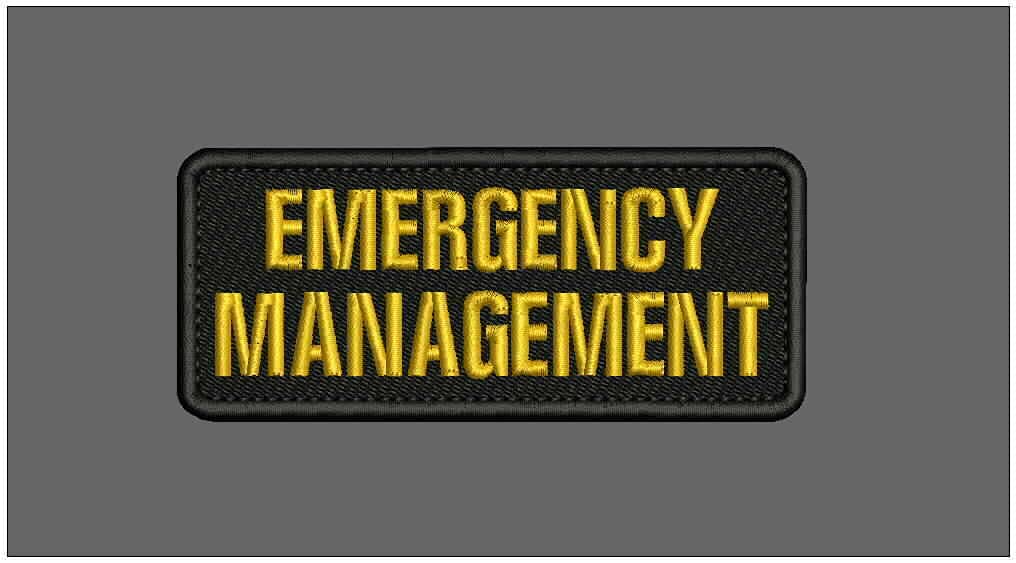 LuxMart 2x5 Inch Hook and Loop Back Patch - Emergency Management Embroidery Patch for Tactical Gear (Black/Gold) - Perfect for First Responders, Military Uniforms, and Outdoor Equipment
