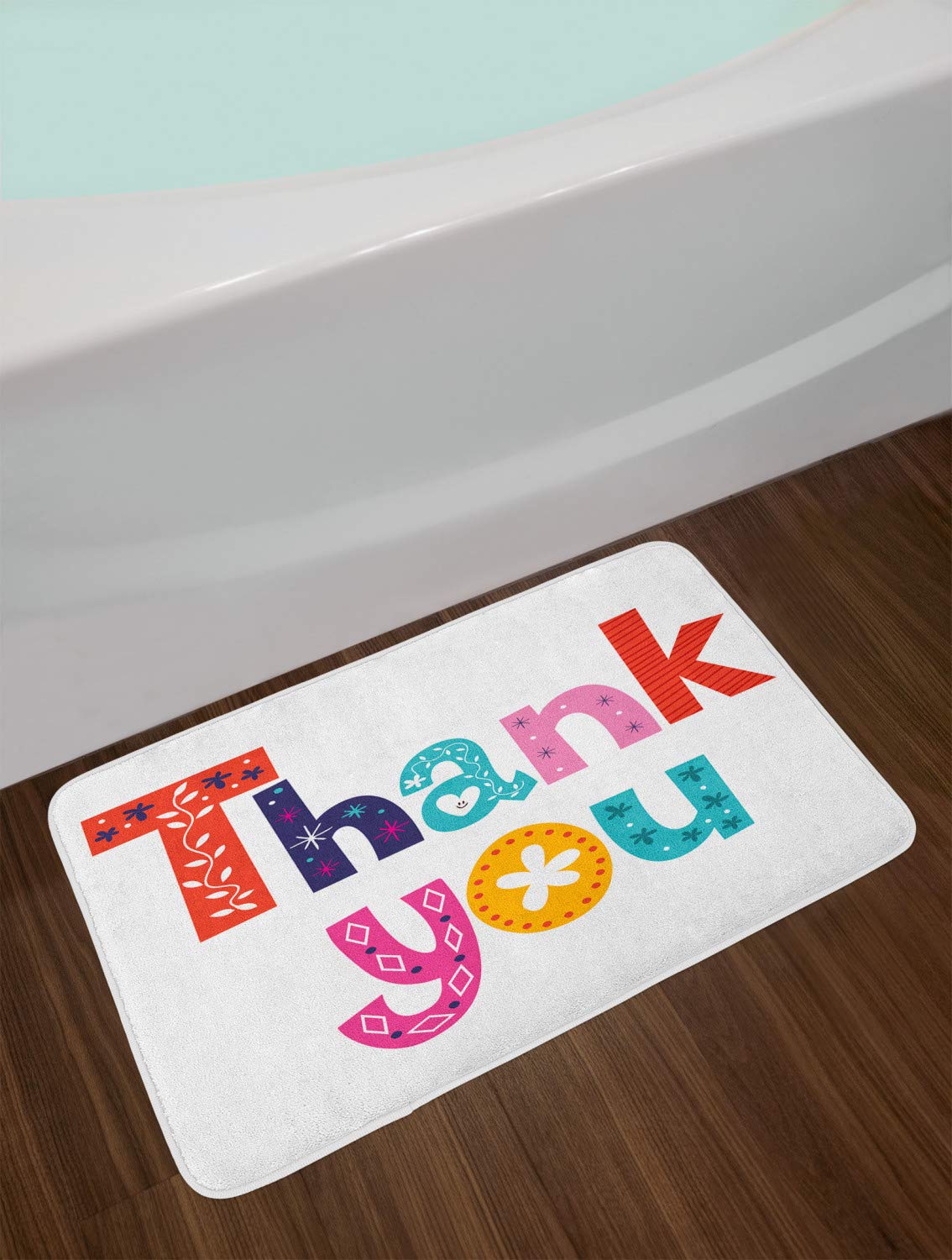 Ambesonne Non-Slip Plush Bath Mat - Floral Lettering, Polka Dots, Geometric Waves & Hearts Design - 30.2