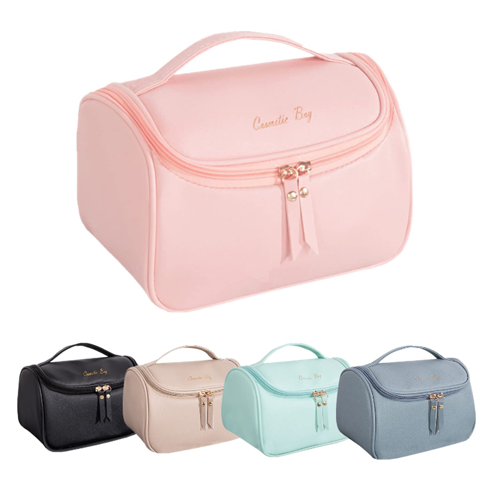 Large PU Leather Makeup Bag for Travel - Cosmetic & Toiletry Organizer with Zipper - Perfect for Women's Beauty Essentials on the Go