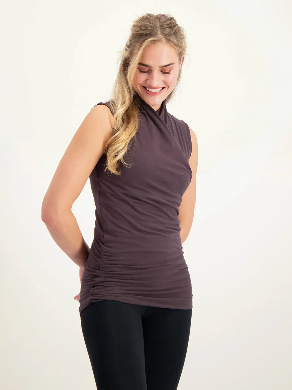 Urban Goddess Good Karma Yoga Top in Berry - Comfortable & Stylish Workout Shirt for Women - Perfect for Yoga, Pilates & Gym Sessions