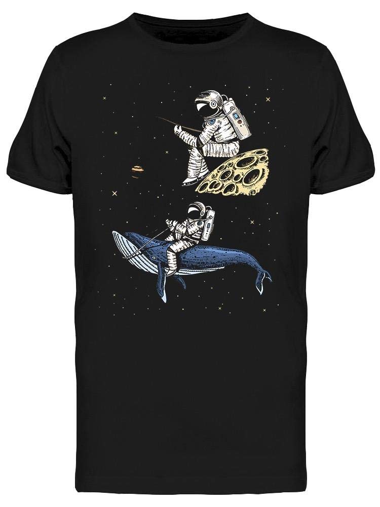 Men's Astronaut Fishing in Space Graphic T-Shirt - Unique Sci-Fi Novelty Tee for Space Enthusiasts & Fishing Lovers | Perfect for Casual Wear, Cosplay & Gift Giving