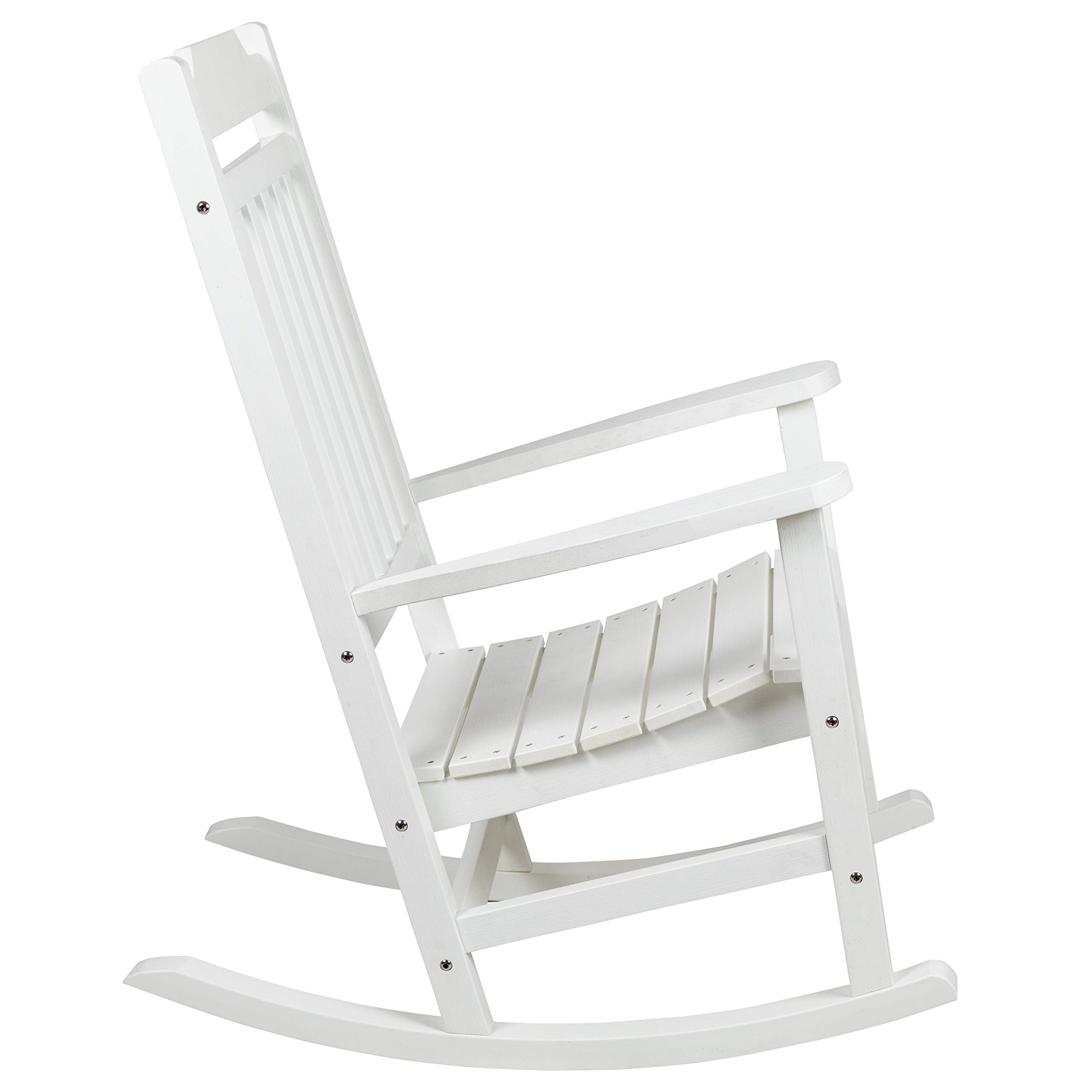 EMMA + OLIVER Set of 2 All-Weather White Poly Resin Rocking Chairs - Faux Wood Outdoor Patio Furniture for Garden, Porch & Backyard Relaxation