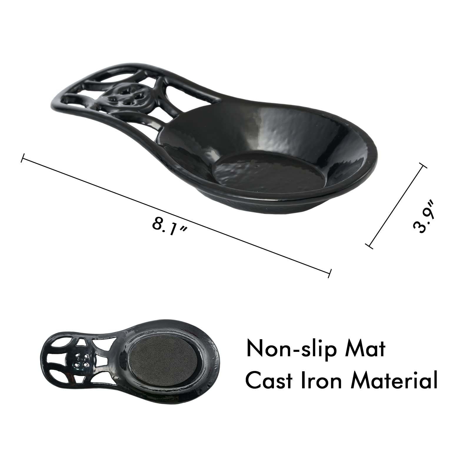 Cast Iron Spoon Rest for Stove Top - Heavy Duty Utensil Holder, Dishwasher Safe Kitchen Accessory, Black - Perfect for Cooking and Serving on Countertops