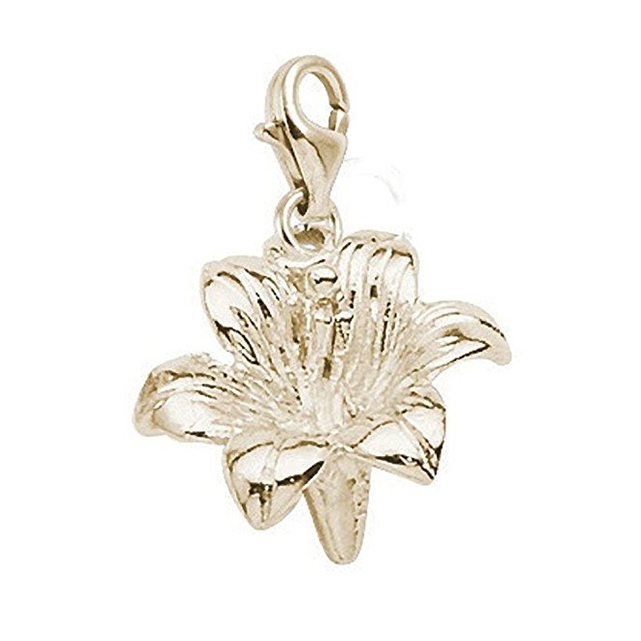 10K Yellow Gold Lily Charm Pendant with Lobster Claw Clasp - Elegant Jewelry for Bracelets & Necklaces - Perfect for Gifts, Bridal Accessories, and Everyday Wear