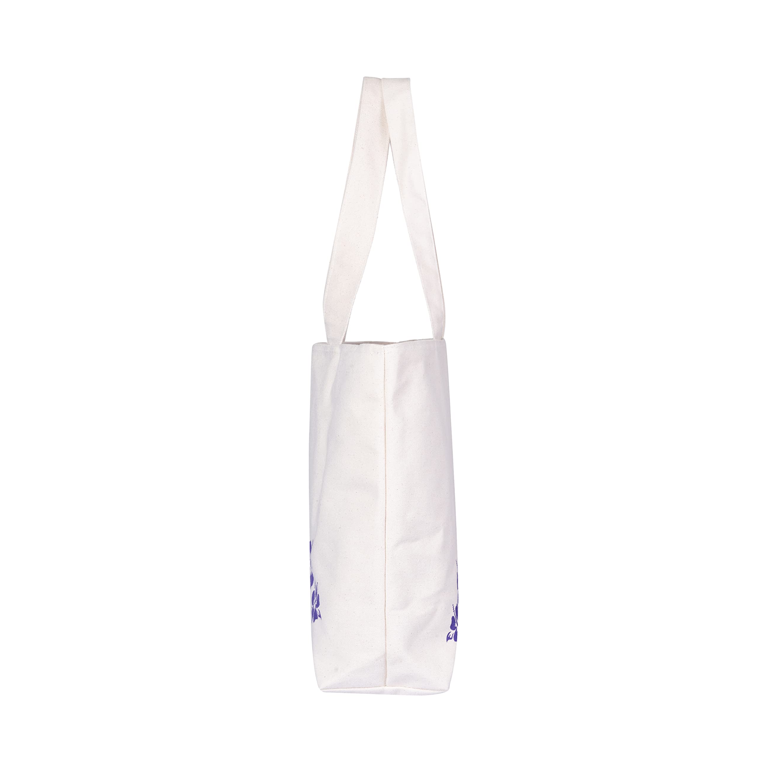 Stylish AQVA Cotton Canvas Shoulder Tote Bag for Women - Printed Multipurpose Handbag with Top Zip Closure | Perfect for Shopping, Travel, Work, Beach, Office & College | Durable Everyday Carry & Fashion Accessory