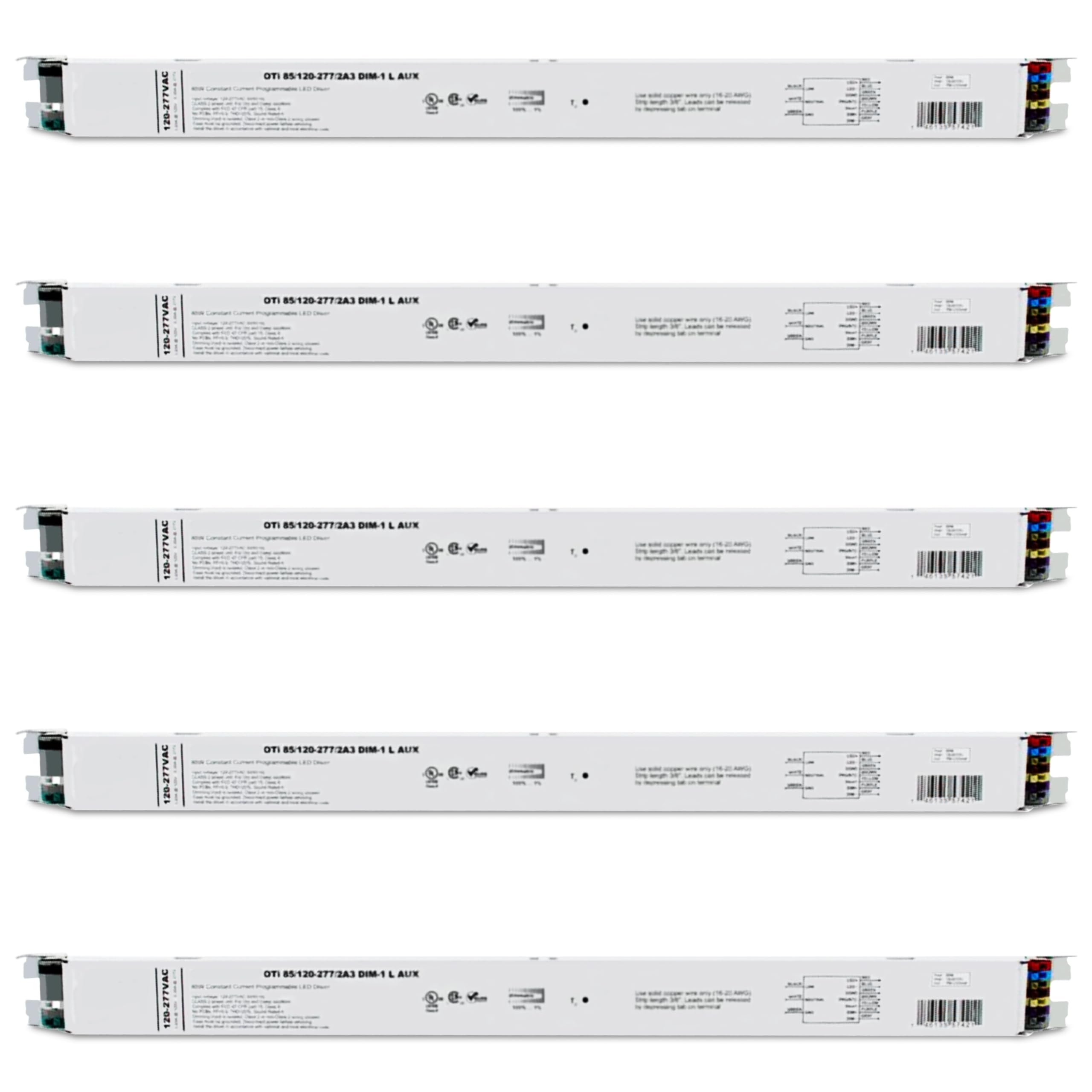 OHLECTRIC 85W LED Driver Replacement for OTi 85/120-277/2A3 DIM-1 L AUX - 120-277V Programmable Output (700-2300mA, 10-55V) with 1-100% Dimming - 5 Pack - Perfect for Commercial Lighting, LED Panel Retrofit, and Architectural LED Applications