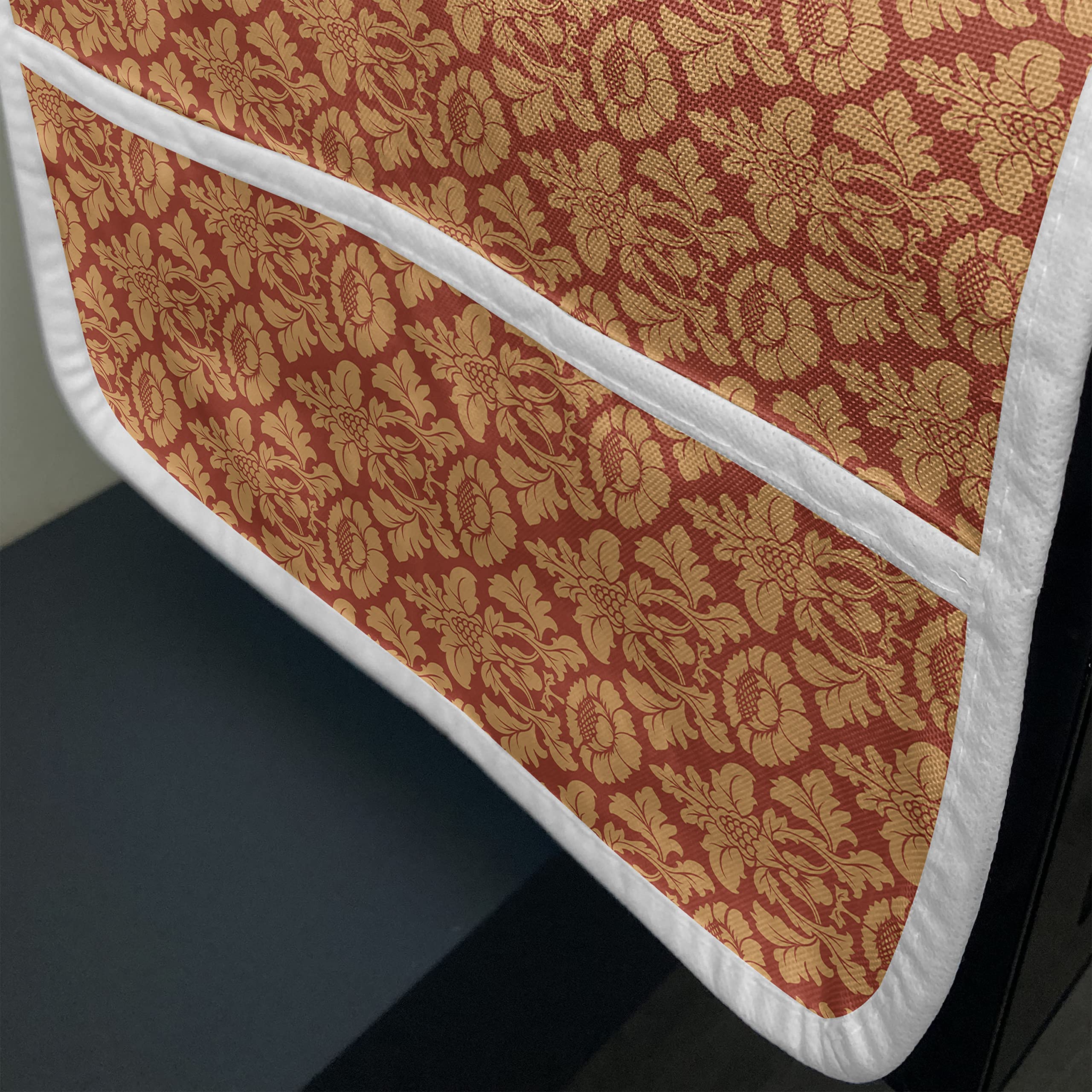 Ambesonne Antique Microwave Oven Cover - Royal Victorian Damask Baroque Rococo Pattern, Waterproof Kitchen Organizer with Pockets, 36 x 12 Inches, Vermilion Orange - Perfect for Vintage Style Kitchens & Countertop Protection