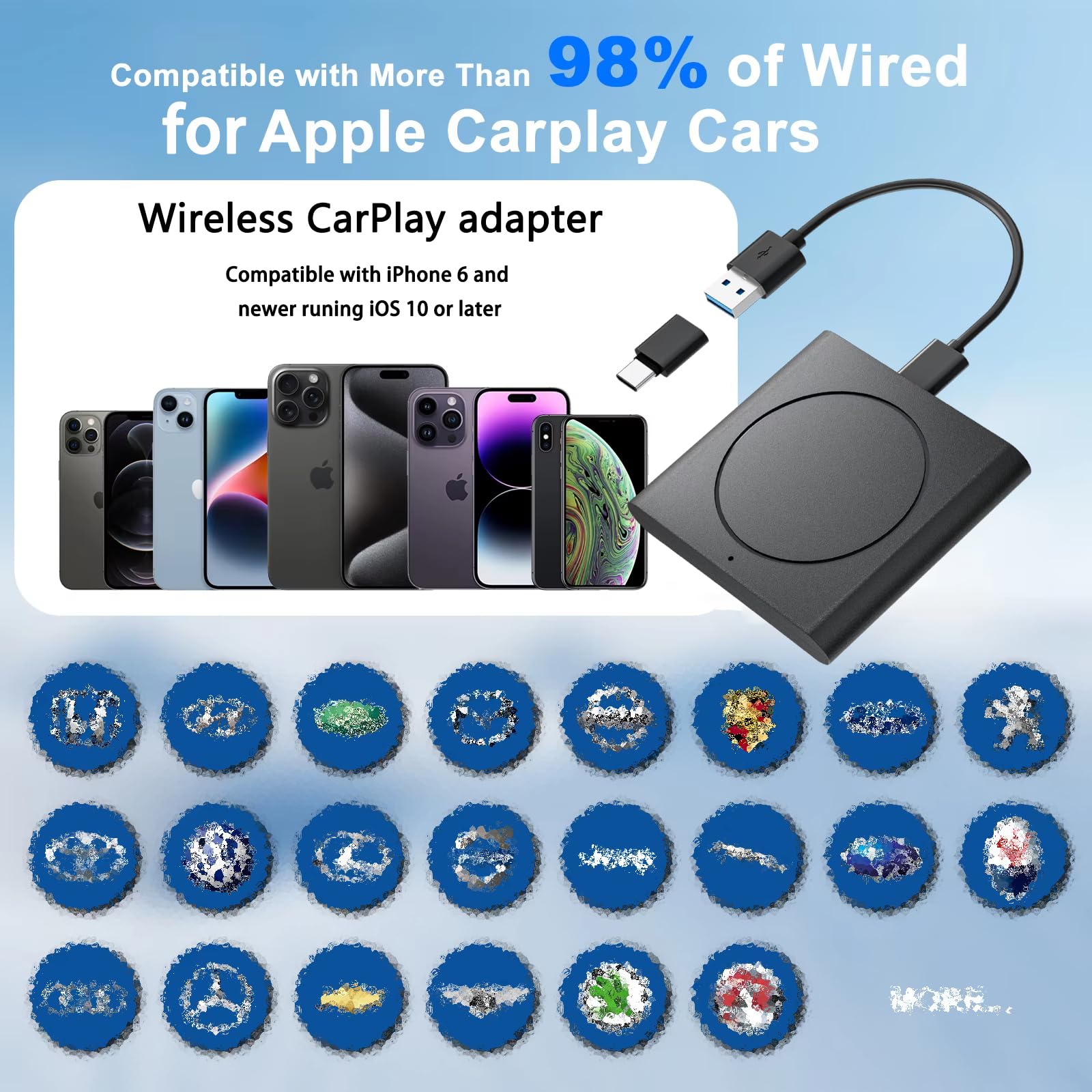 2025 Upgraded Wireless CarPlay Adapter for iPhone - Bluetooth 5.0 Fast Connection, No Lag Multi-User Support, Plug & Play - Convert Wired to Wireless CarPlay for iOS 10+ (Perfect for Commuting, Road Trips & Hands-Free Driving)