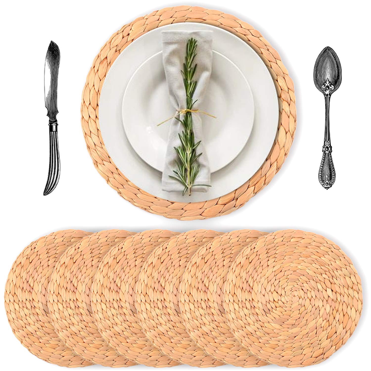 Round Woven Placemats Set of 6 - 13.4