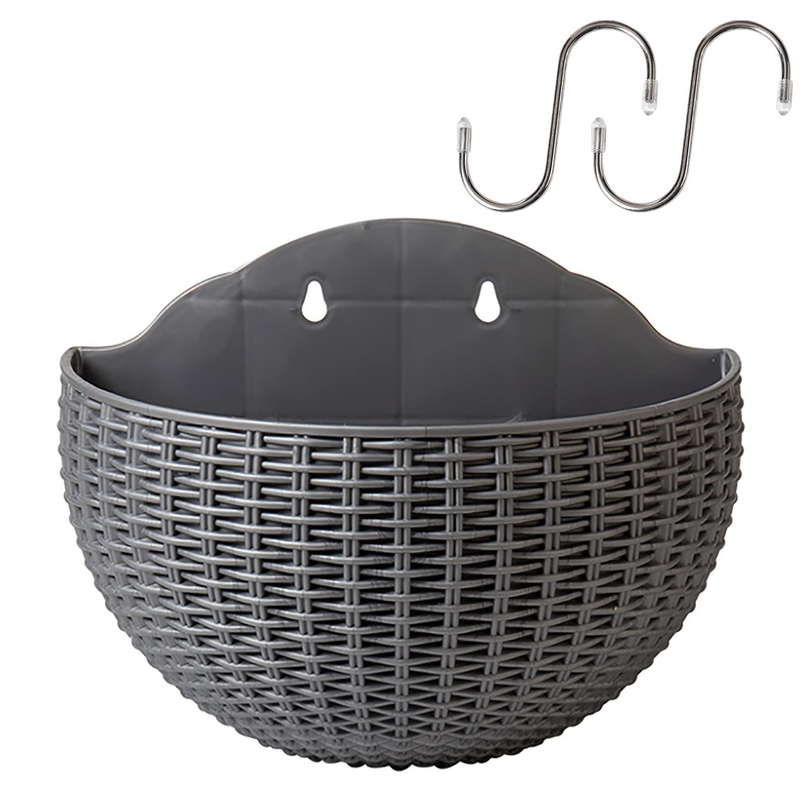MOOVGTP 2-Pack Wall-Mounted Flower Pots - Rattan-Look Hanging Planters with Drainage Holes & 4 Hooks for Indoor/Outdoor Use - No-Drill Installation - Perfect for Balcony, Patio, Garden & Home Decor
