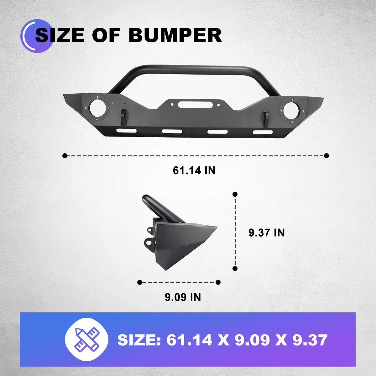 WOLFSTORM Heavy Duty Steel Front Bumper for 2007-2018 Jeep Wrangler JK/JKU & 2018-2025 JL/JLU & 2019-2025 Gladiator JT - Full Width Off-Road Bumper with 2x D-Ring Shackles - Perfect for Trail Riding, Rock Crawling & Overland Adventures