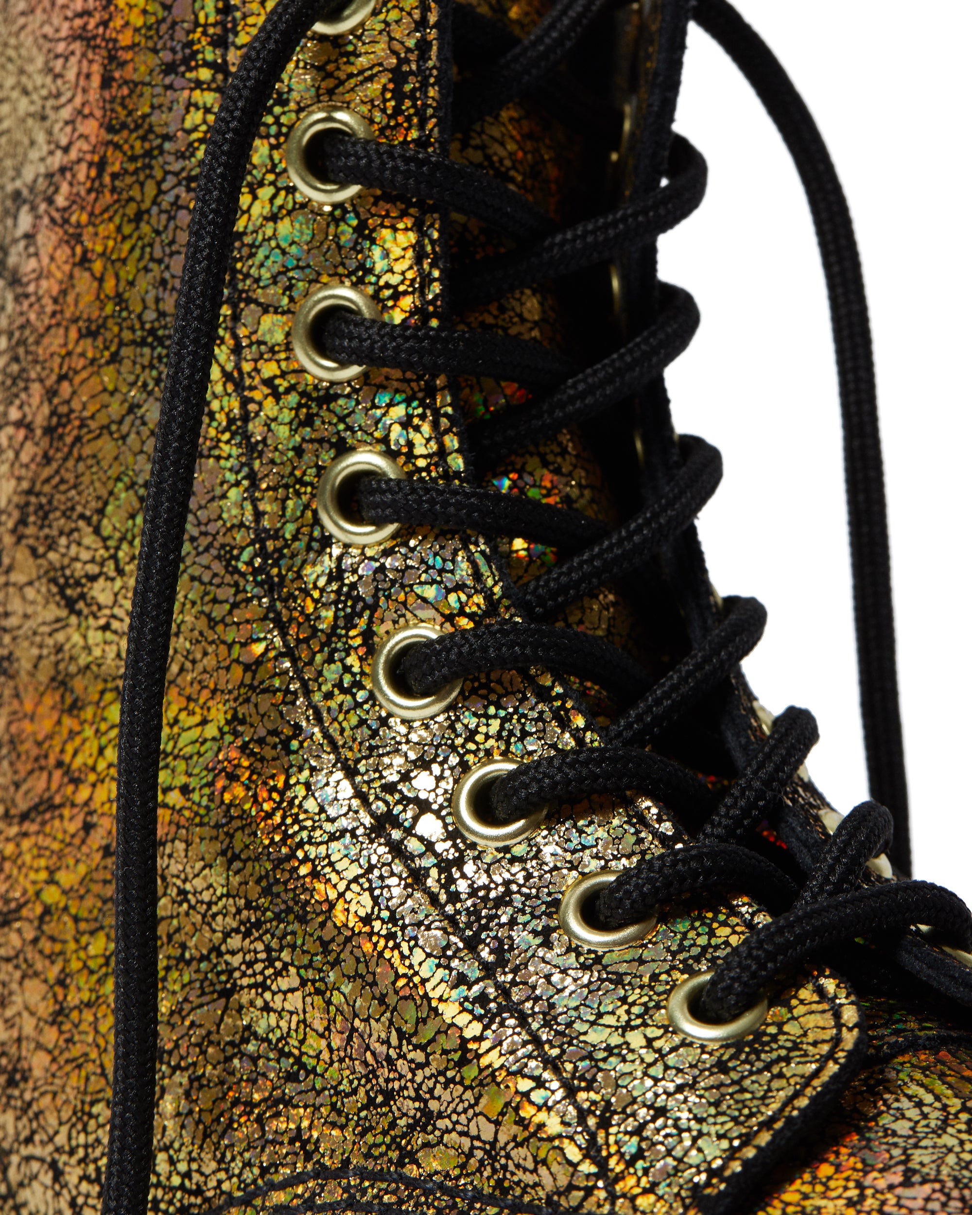 Dr. Martens 1460 Pascal Gold Iridescent Crackle Boots - Women's Shiny Metallic Ankle Boots for Punk Fashion & Streetwear Outfits