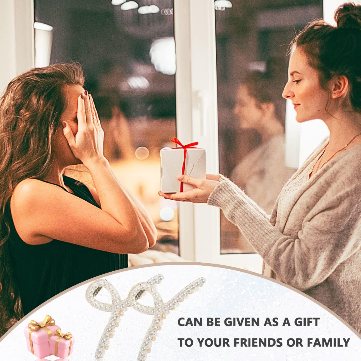EPARTY 2 Pack Large Pearl Hair Claw Clips for Women - Strong Hold Hair Clutches & Barrettes for Long Hair, Perfect for Parties, Weddings and Everyday Styling