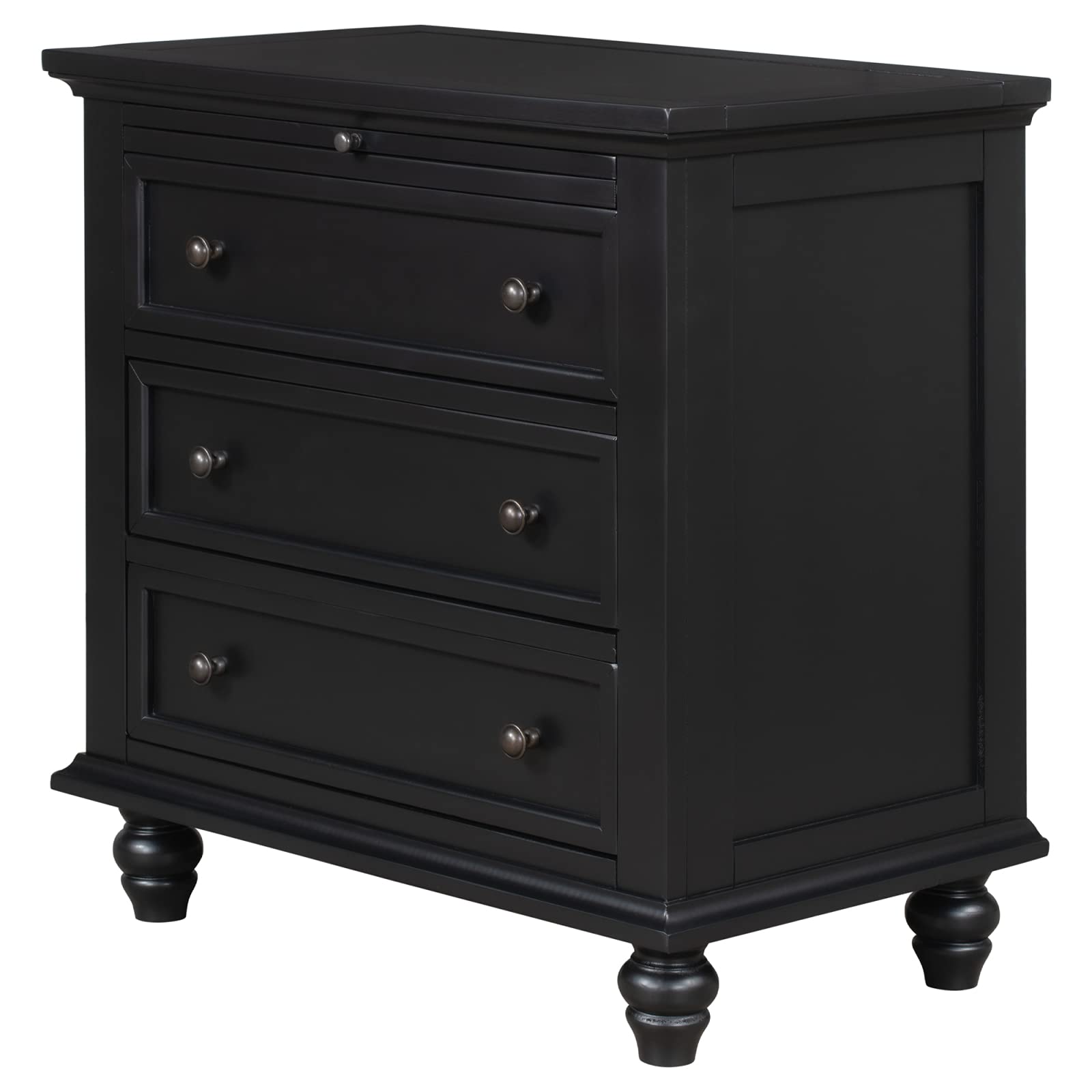 Black Wood 3-Drawer Dresser Nightstand with Pull-Out Tray - Bedroom & Living Room Furniture