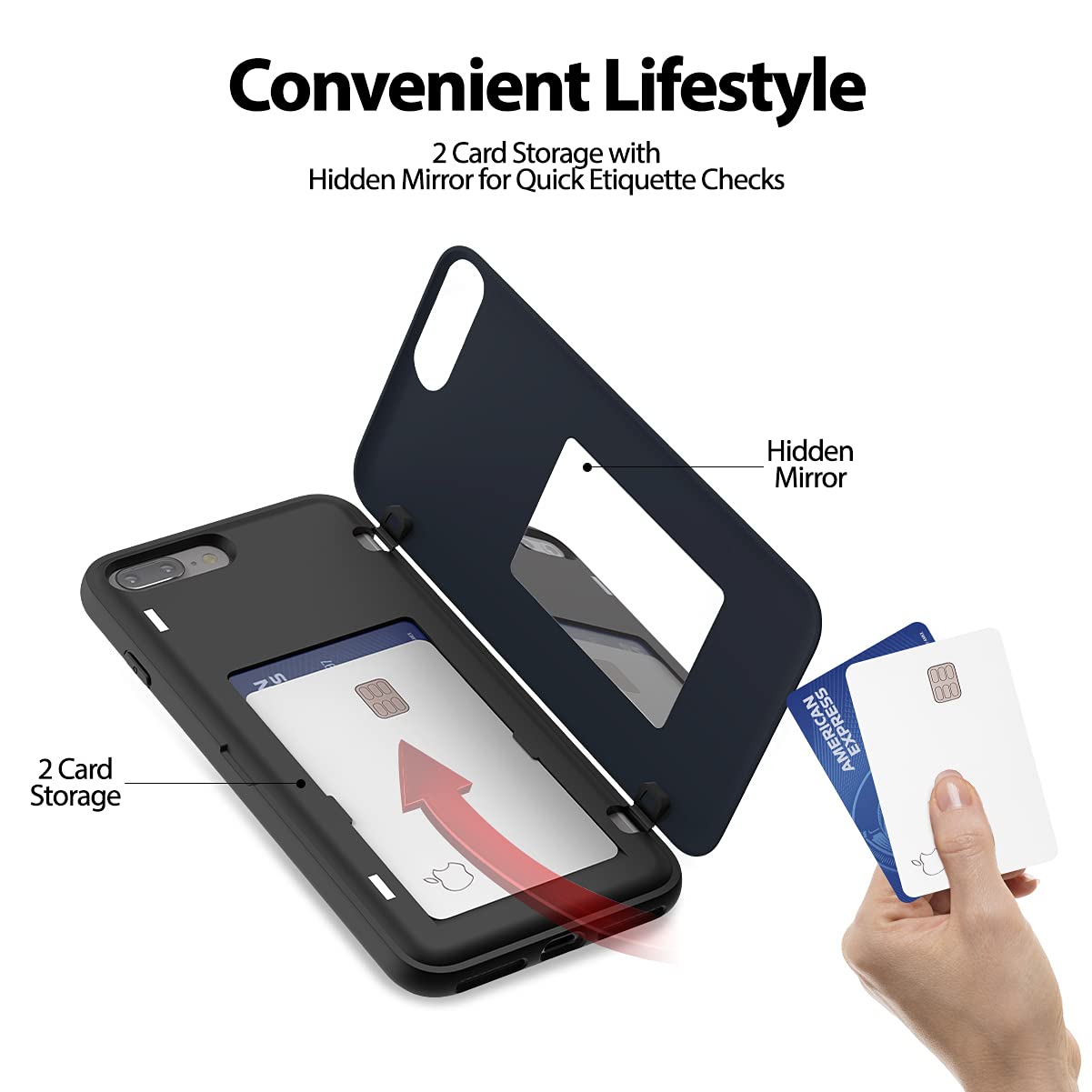 GOOSPERY iPhone 8 Plus Case & iPhone 7 Plus Wallet Case with Card Holder - Dual Layer Protective Bumper Phone Cover (Navy Blue) | Perfect for Everyday Use, Travel & Business Meetings