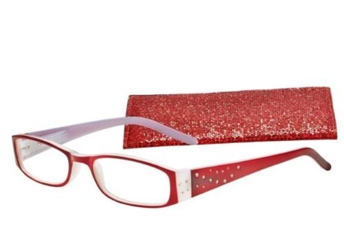 BURBANK Fashion Reading Glasses with Red Rhinestone Accents - 1.25 Magnification for Women & Men - Perfect for Reading, Crafts, and Close Work