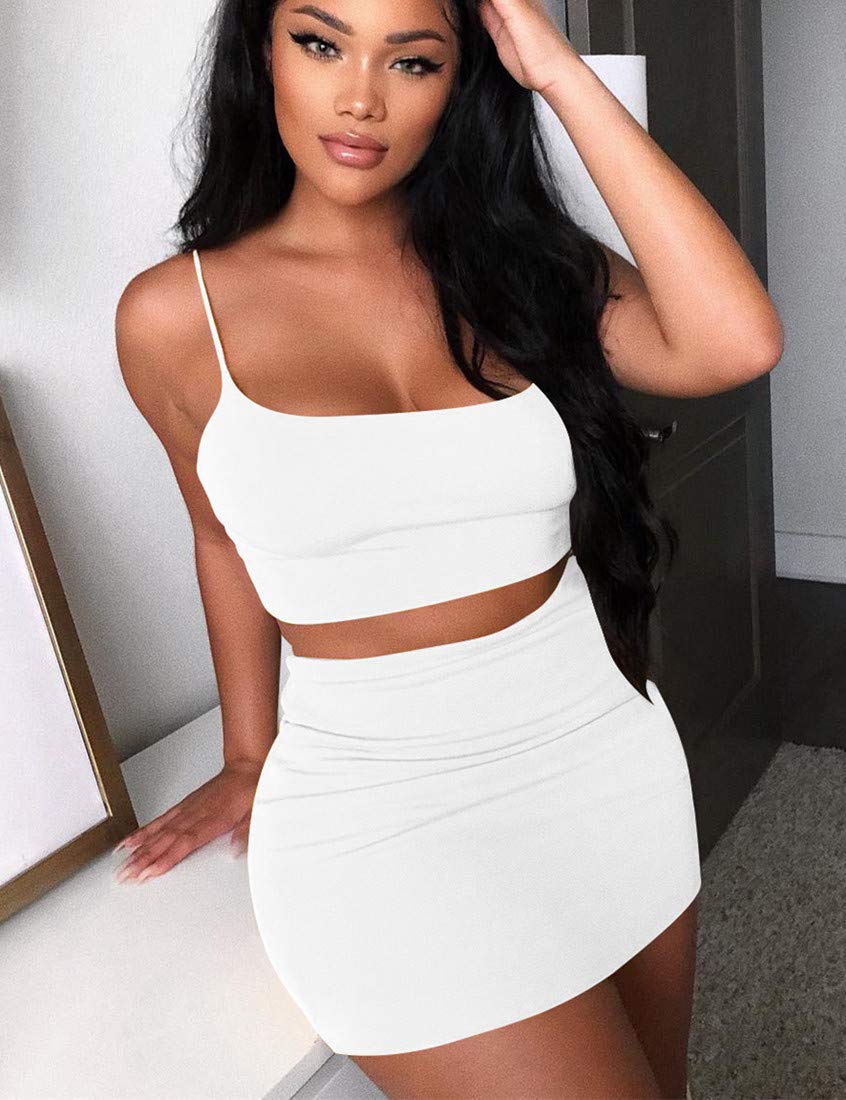 Kaximil Women's Summer 2 Piece Outfit - Sexy Cami Crop Top & Bodycon Skirt Mini Club Dress Set | Perfect for Night Out, Party, Date Night & Vacation