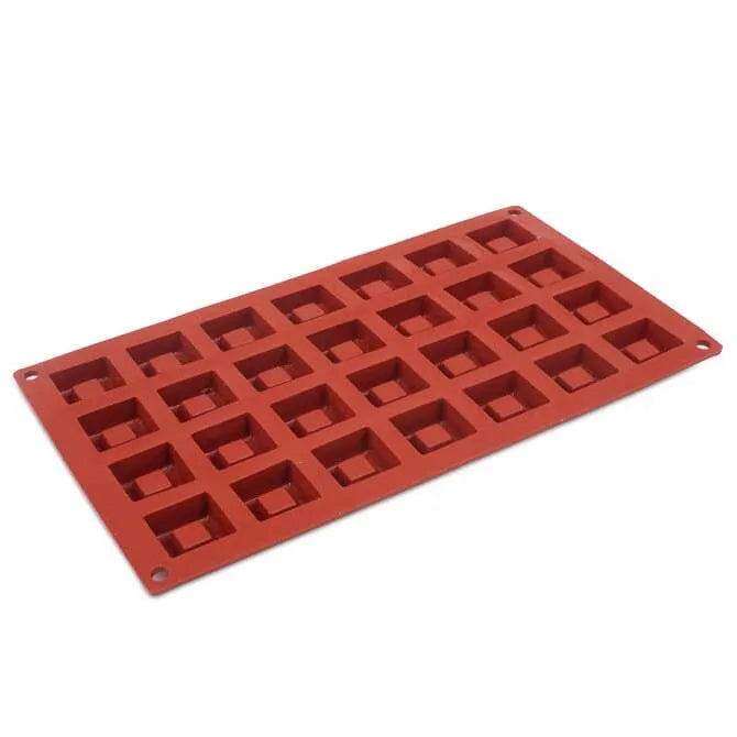 Non-Stick Orange Mini Square Savarin Mold - Set of 28 Baking Forms for Perfect Cakes, Tarts & Desserts | Ideal for Home Bakers & Professional Chefs