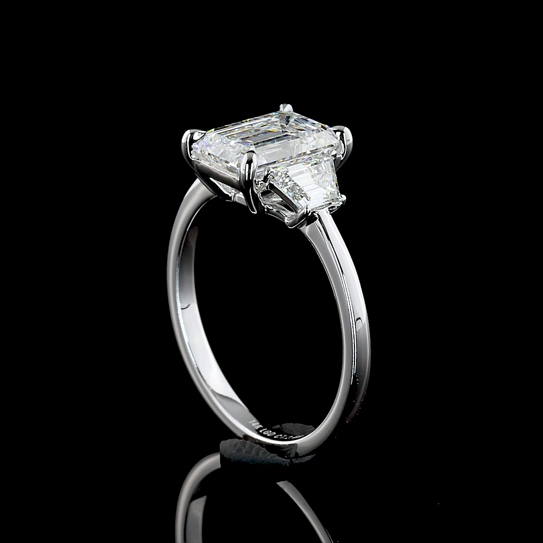 2.59 Carat Lab Grown Emerald E VS2 Diamond 14K White Gold 3 Stone Engagement Ring - Perfect for Proposals, Anniversaries & Special Occasions
