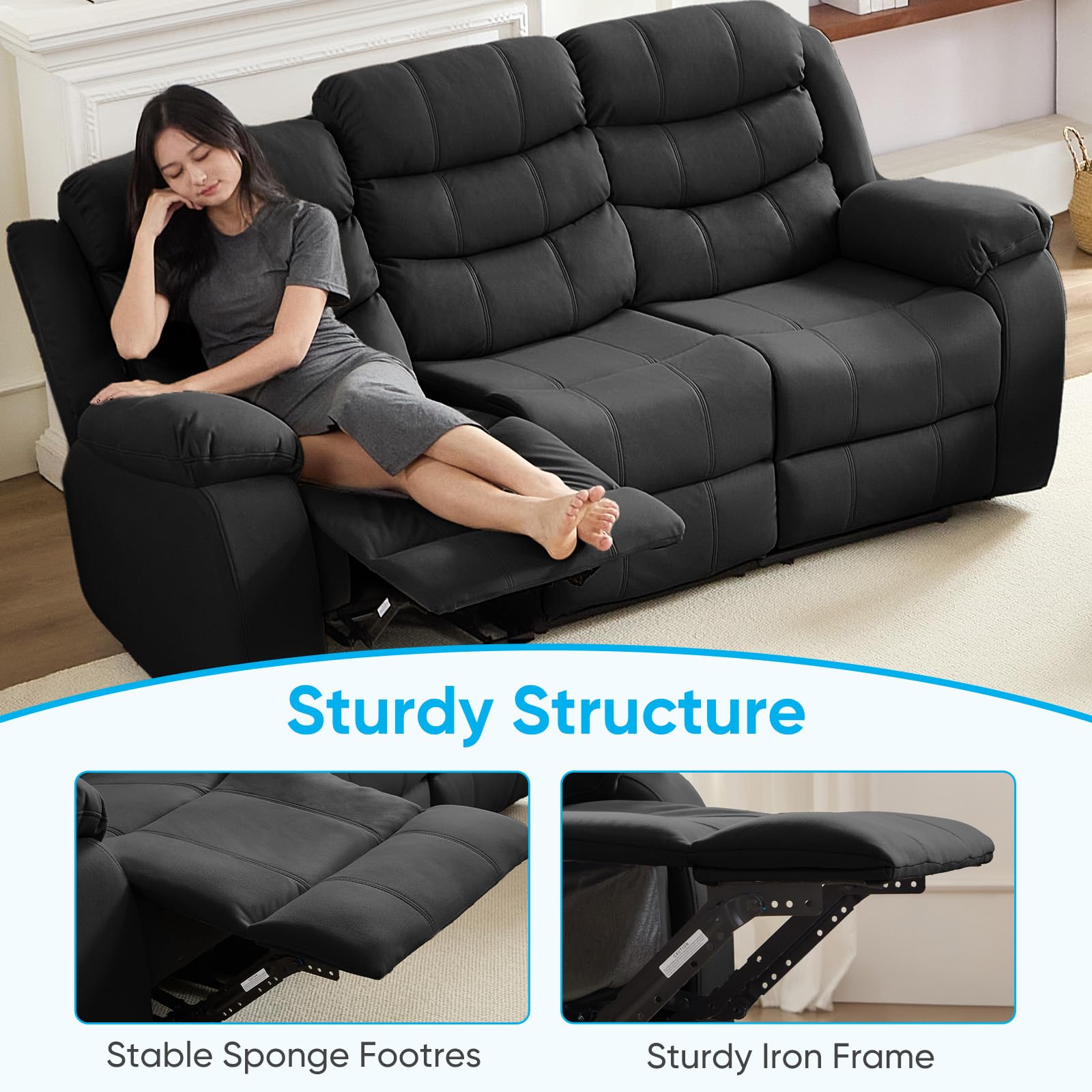 Mjkone 3-Seater Recliner Sofa with Adjustable Backrest & Drop Down Table - Modern Convertible Living Room Couch with Dual Cup Holders for Home Theater - Dark Grey - Perfect for Movie Nights & Family Relaxation