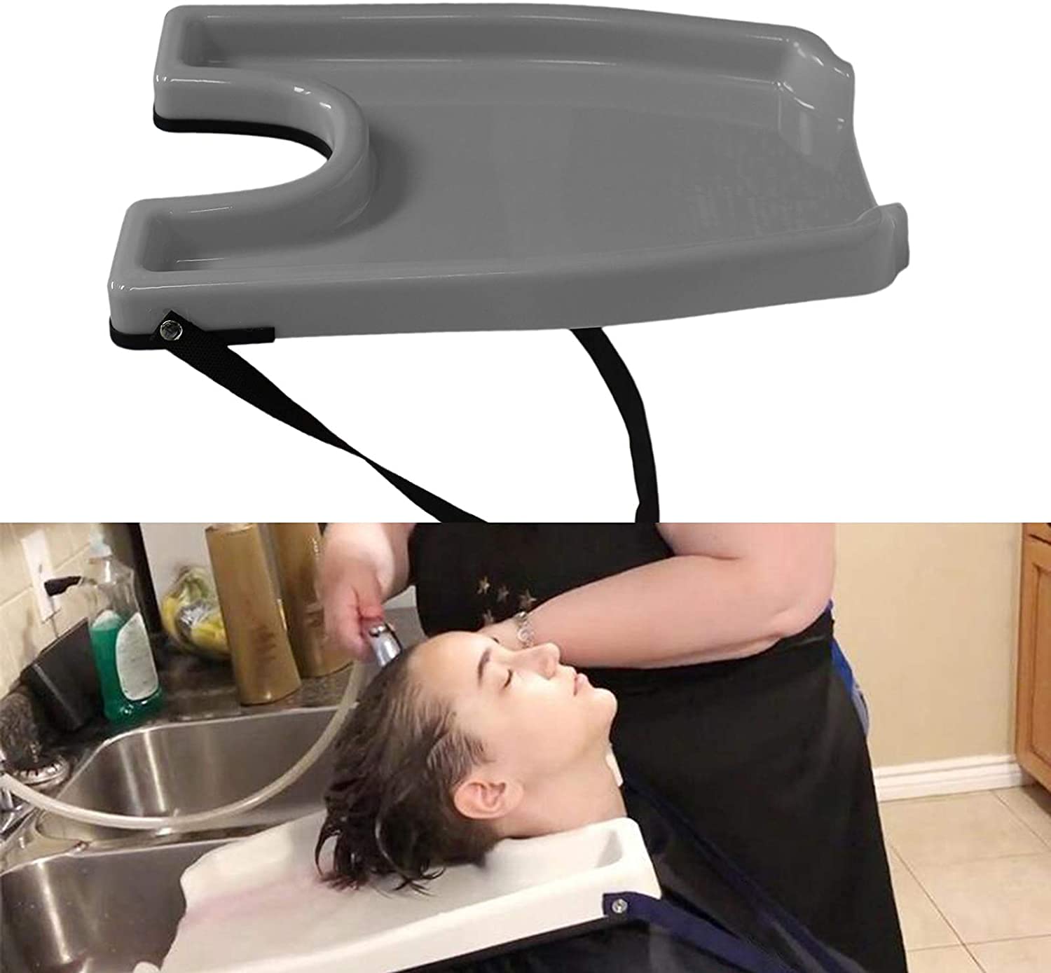Portable Hair Backwash Washing Tray Sink for Home Salon Use - Adjustable & Ergonomic Grey Hair Wash Basin for Shampooing - Perfect for Home Hair Care, Salon Services & Bedridden Patients