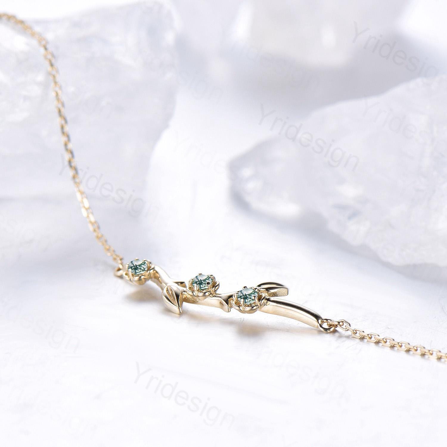 Elegant Green Moss Agate Bracelet with Twig Branch & Leaf Design - Nature Inspired Stackable Jewelry for Women - Perfect Anniversary Gift for Her - Ideal for Daily Wear, Special Occasions & Boho Fashion