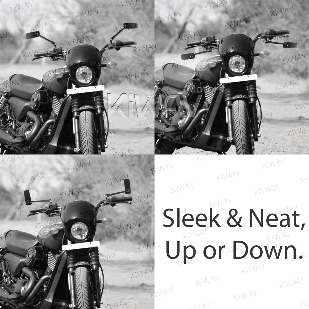 KiWAV Black Convex Aspherical Anti-Glare Motorcycle Mirrors - Rectangular Rear View Side Mirrors with Blue Tinted Glass & 8mm Longer Stem (1.25 Pitch Adapters) - Perfect for E-bikes, Scooters, ATVs & Mopeds - Pack of 2