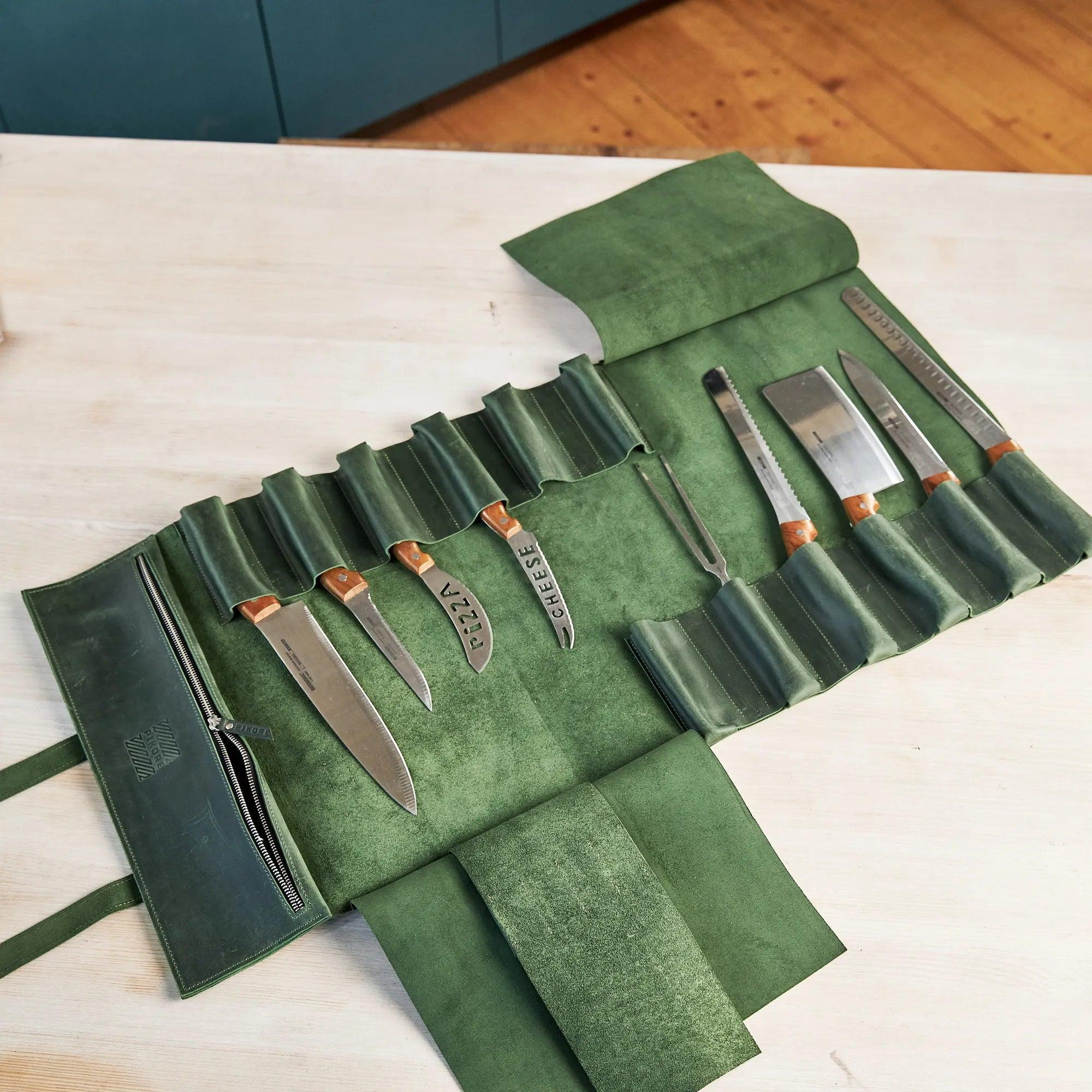 Premium Leather Knife Roll for Chefs & Butchers - Durable Professional Knife Storage Case with 12 Slots - Perfect for Kitchen, Camping & Culinary Gifts