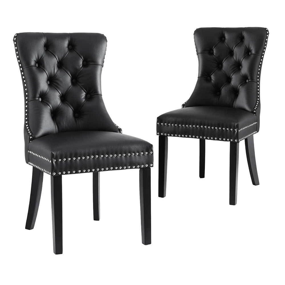 2 Pack Artiss Modern Dining Chairs - Black PU Leather Upholstered Kitchen Chairs with Metal Legs for Dining Room, Kitchen, Breakfast Nook & Home Office