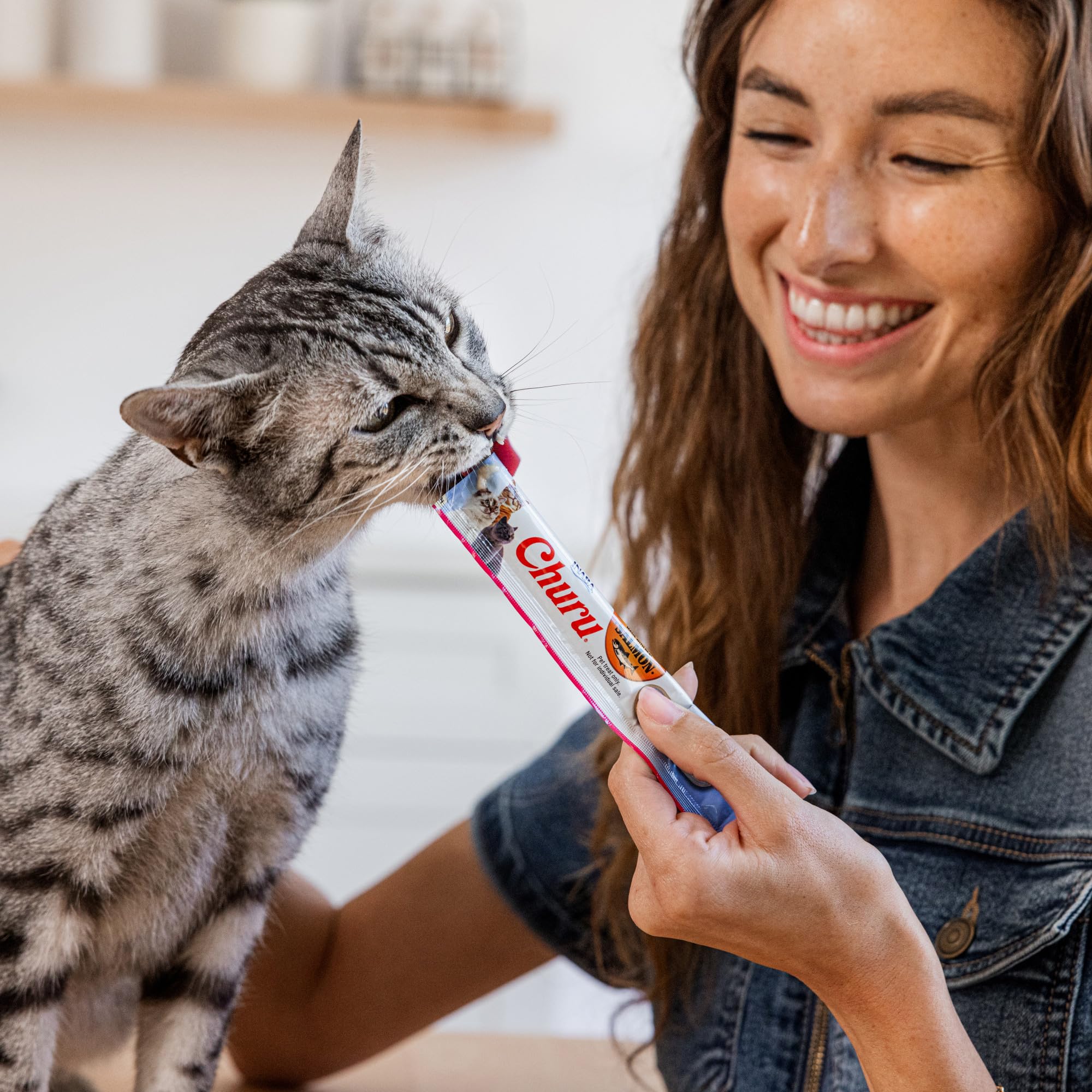 INABA Salmon Churu Cat Treats - Lickable & Squeezable Creamy Purée with Green Tea Extract & Taurine, 0.5oz Tubes (24 Pack, Salmon Tuna Recipe) - Perfect for Training, Bonding & Rewarding Your Cat